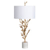 Table Lamp | White Silk Shade | 38" Gold Metal Branch, White Marble