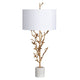 Table Lamp | White Silk Shade | 38" Gold Metal Branch, White Marble