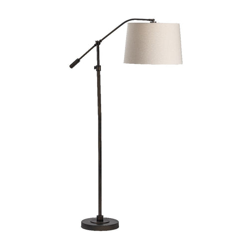Floor Lamp | Oatmeal Linen Shade | 69" Vintage Black Angled Arm