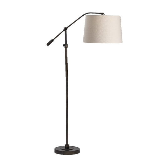 Floor Lamp | Oatmeal Linen Shade | 69" Vintage Black Angled Arm