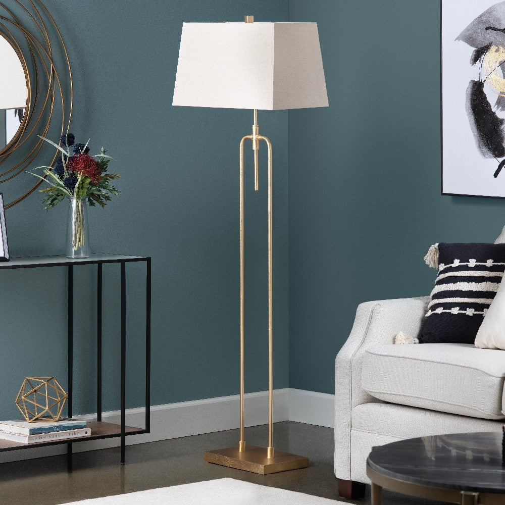 Dera Table Lamp | 65" Minimalist Open Gold Frame | Cream Linen Shade