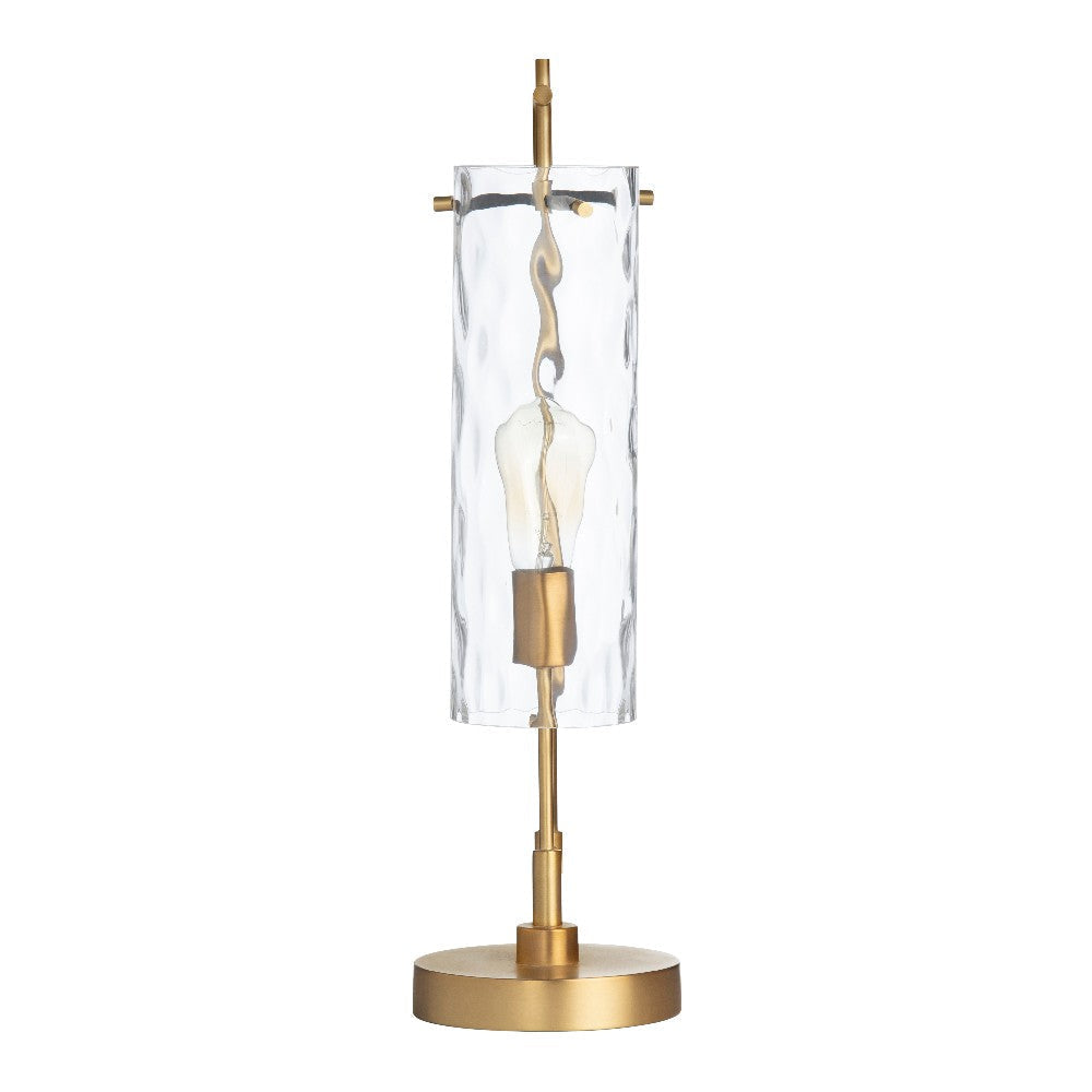 Modern Table Lamp w Rippled Glass Shade | 24" Gold Metal Frame