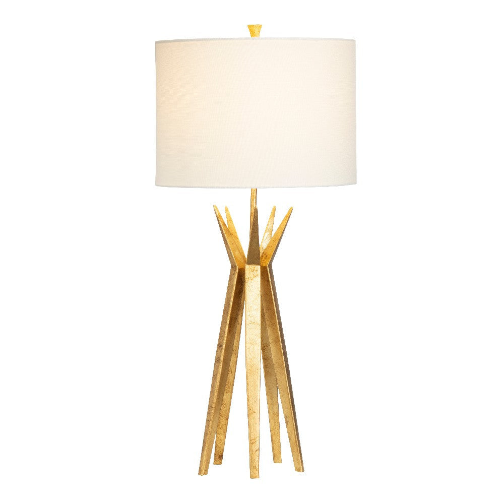 Table Lamp | Tan Linen Shade | 36’’ Greek Style Angled Gold Base CCL-CVAER1851
