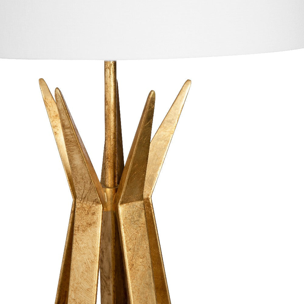 Table Lamp | Tan Linen Shade | 36’’ Greek Style Angled Gold Base CCL-CVAER1851