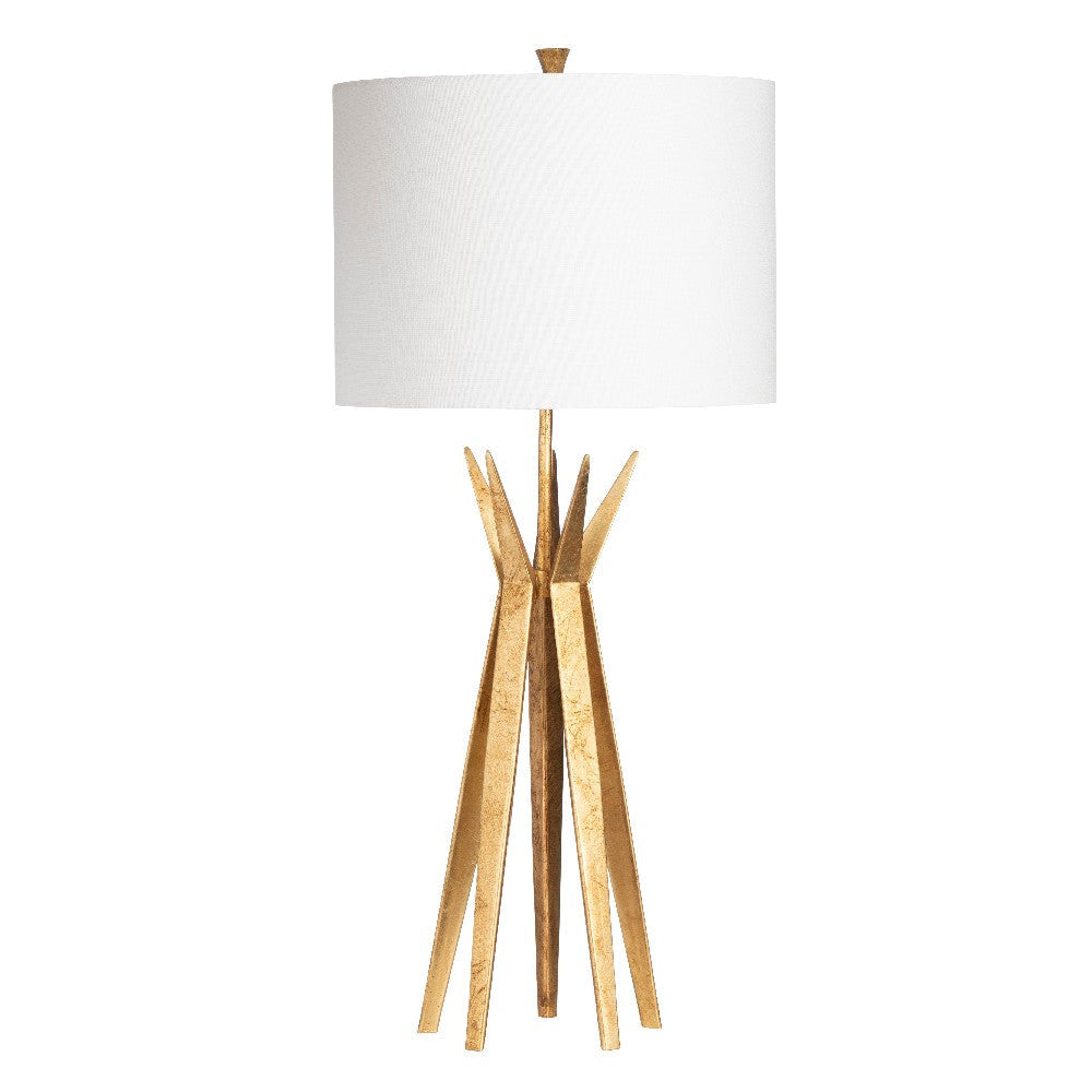 Table Lamp | Tan Linen Shade | 36" Greek Style Angled Gold Base