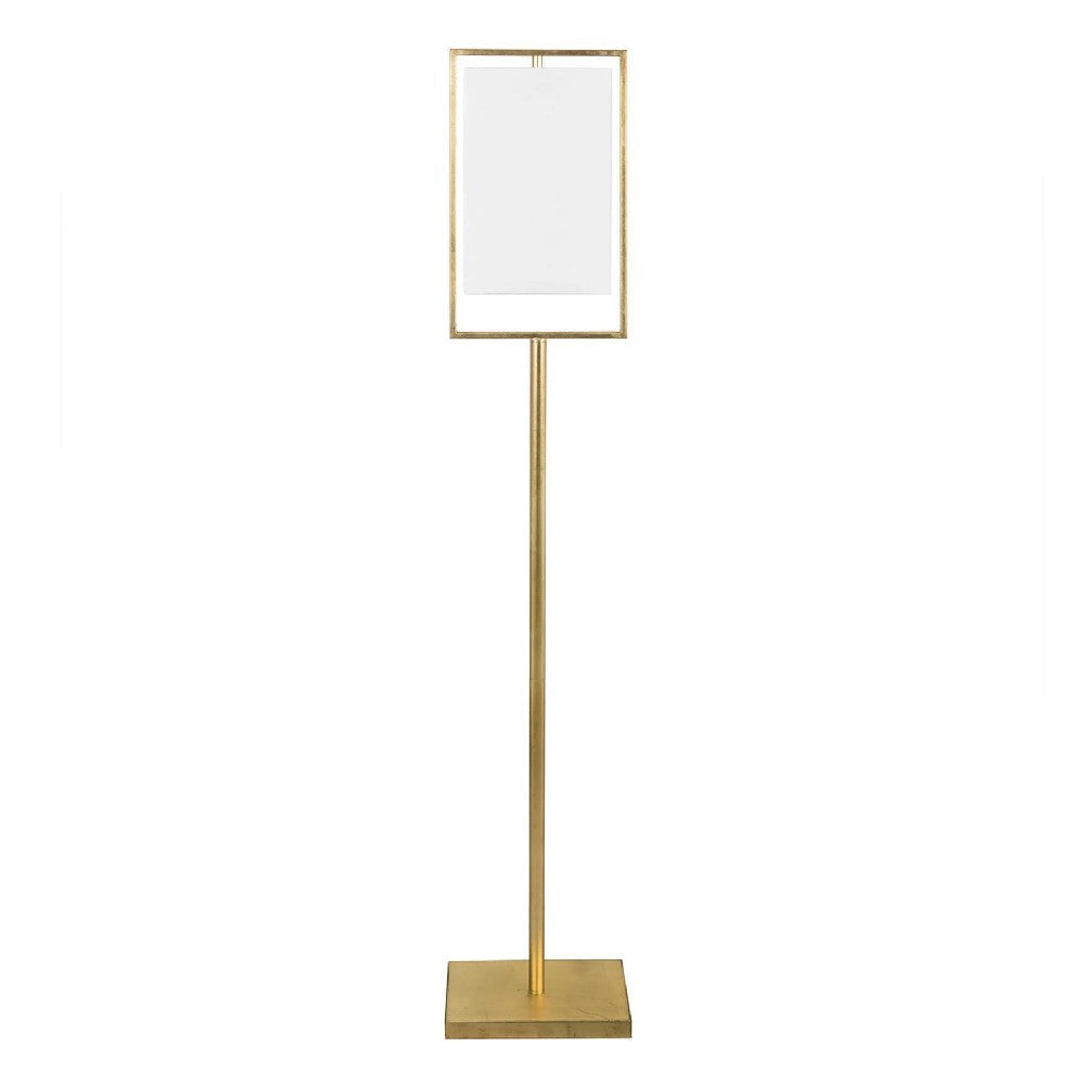 Floor Lamp | White Linen Hardback Shade | 61" Minimalist Gold Metal