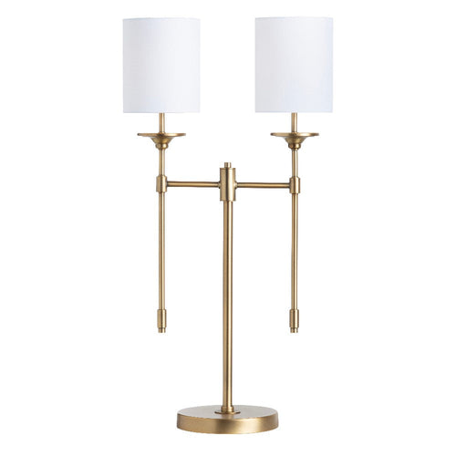 Pera Table Lamp Set of 2 | Brass Base | Twin White Linen Shades 32"