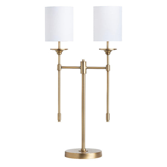 Pera Table Lamp Set of 2 | Brass Base | Twin White Linen Shades 32"