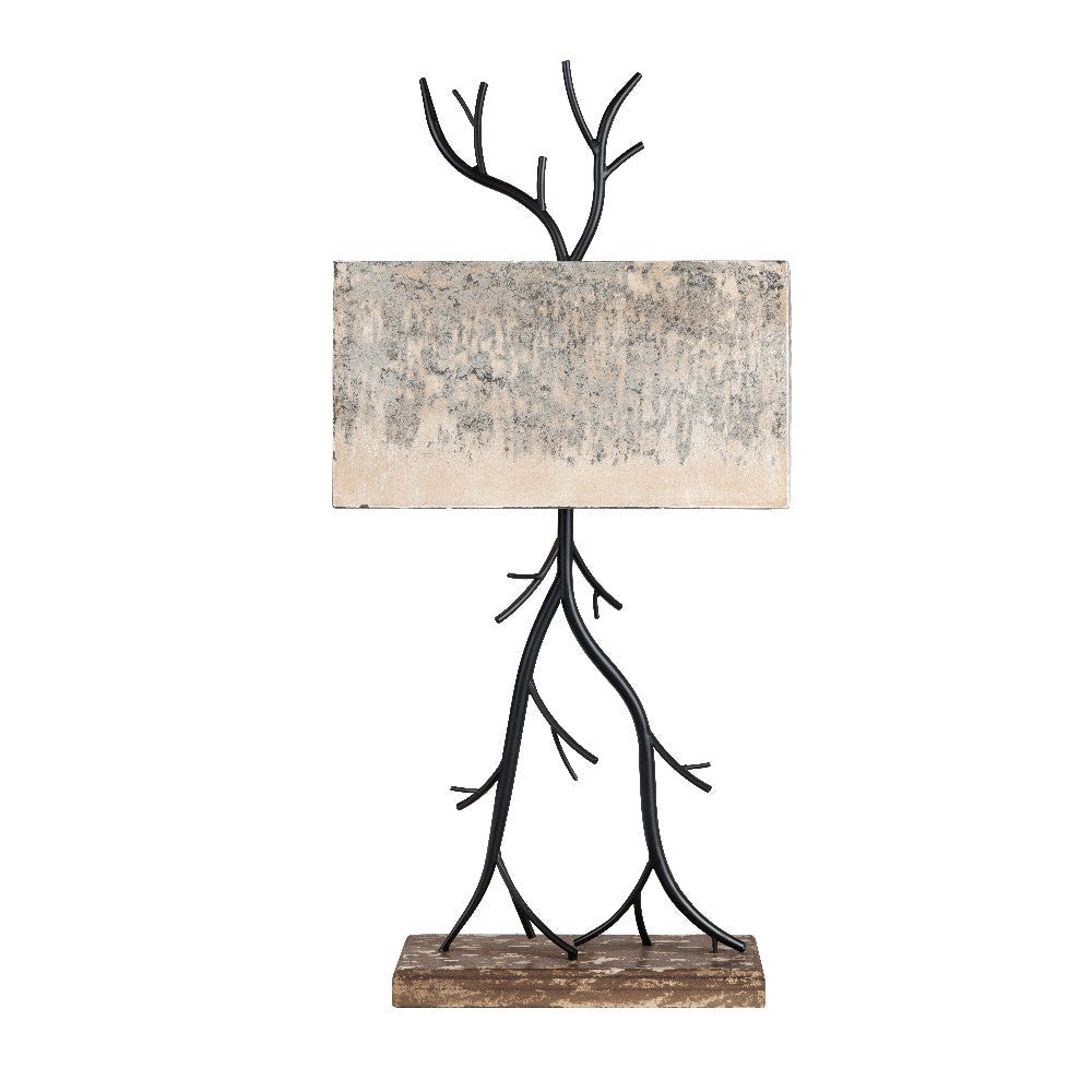 Table Lamp | Gray Foil Detail Shade | 36" Brass Twisted Branches