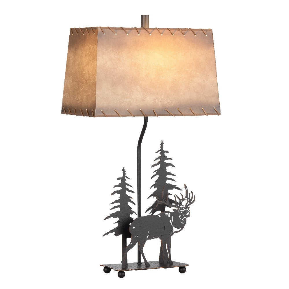 Table Lamp Set of 2 | Laser Cut Stag Pine I Tan Faux Leather Shade 32’’ CCL-CVAER1924