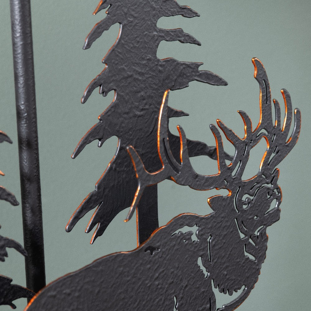 Table Lamp Set of 2 | Laser Cut Stag, Pine I Tan Faux Leather Shade 32"