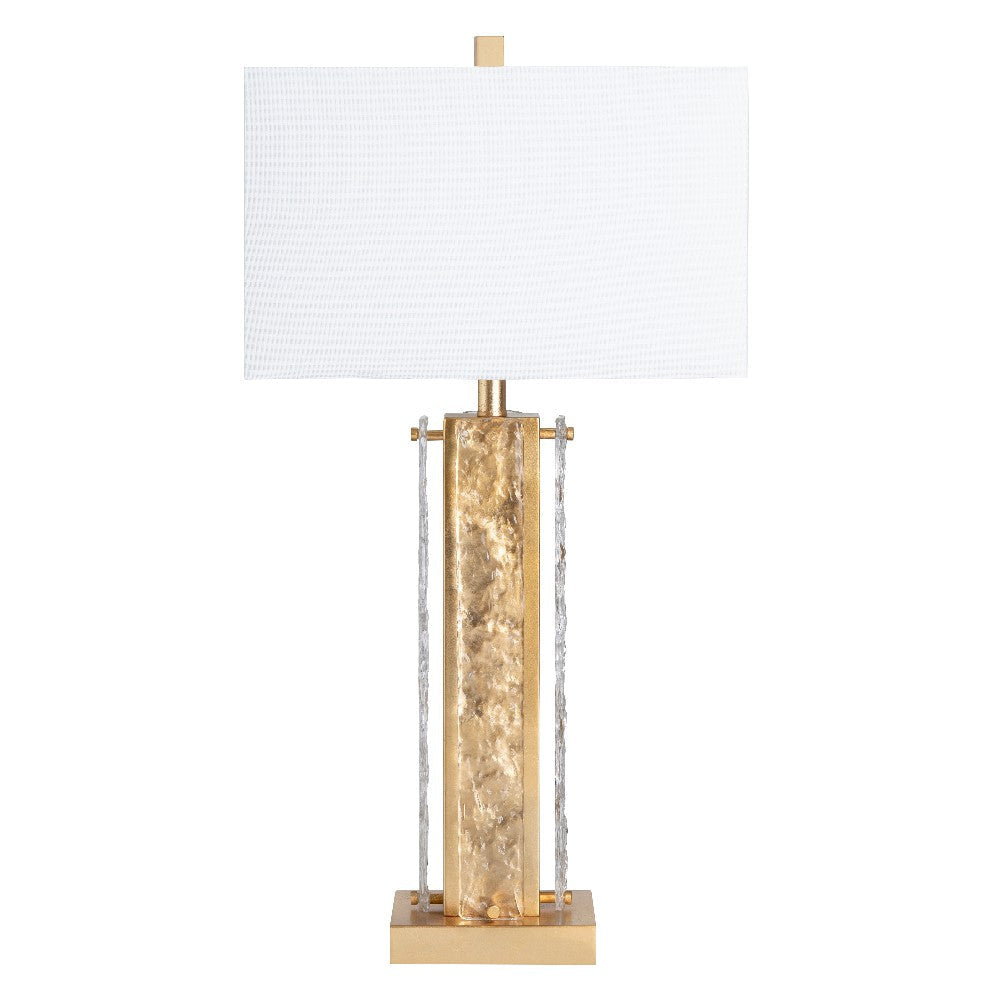 Table Lamp Set of 2 | White Linen Shade | 32" Classic Gold Frame