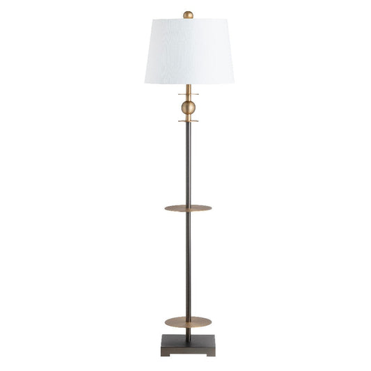 Buffy Floor Lamp w White Linen Shade | 64" Matte Black Metal Pole
