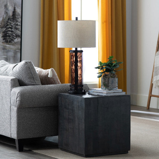 Table Lamp Set of 2 | White Shade | Glass Encased Bronze Metal Base