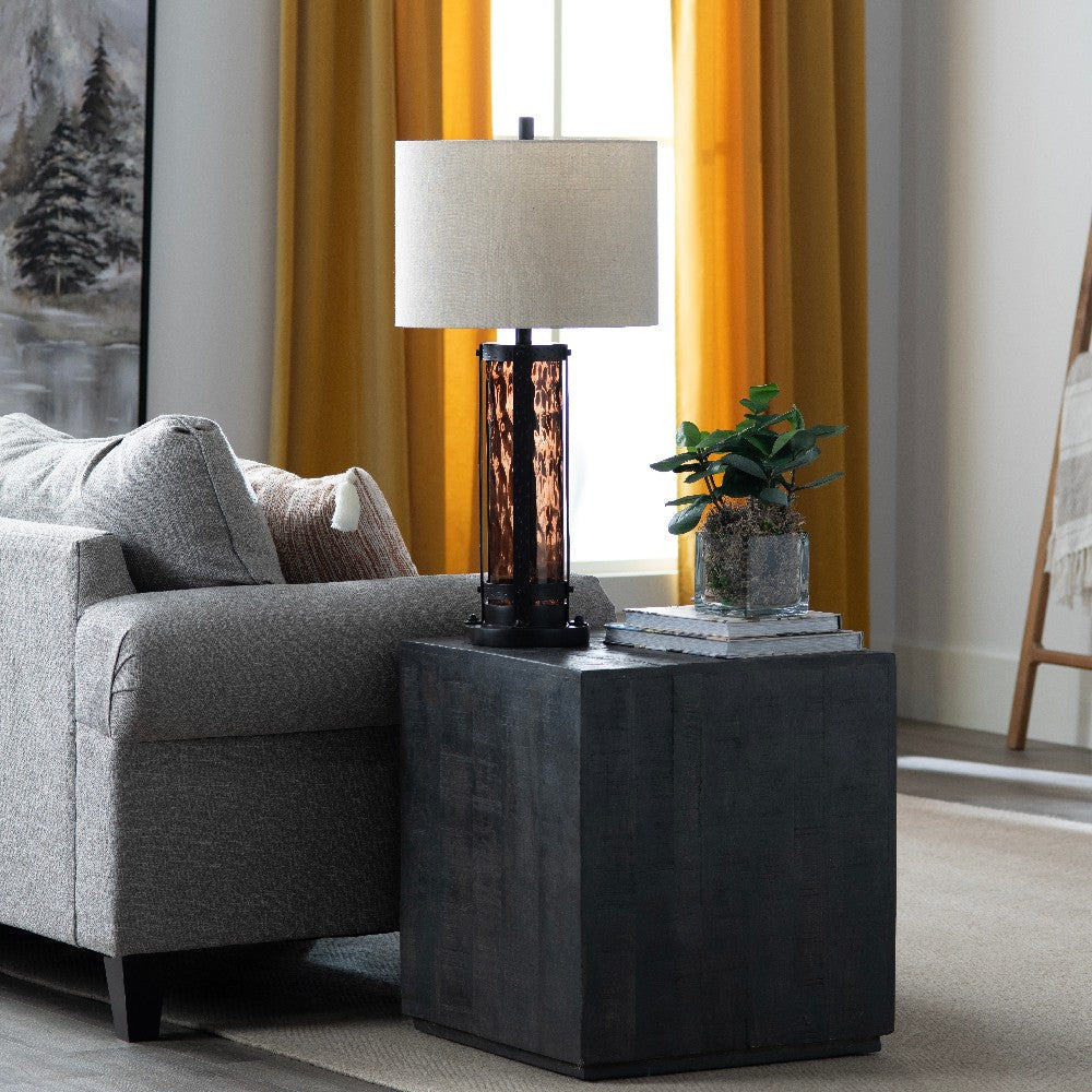 Table Lamp Set of 2 | White Shade | Glass Encased Bronze Metal Base