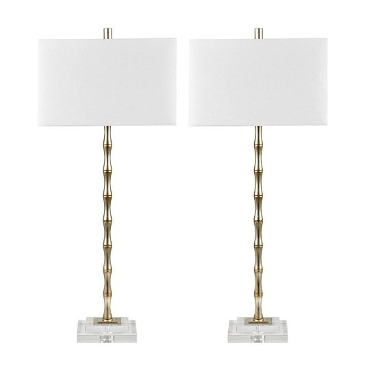 Soa Table Lamp | White Shade | Chrome Bamboo Body n Crystal Base 39"