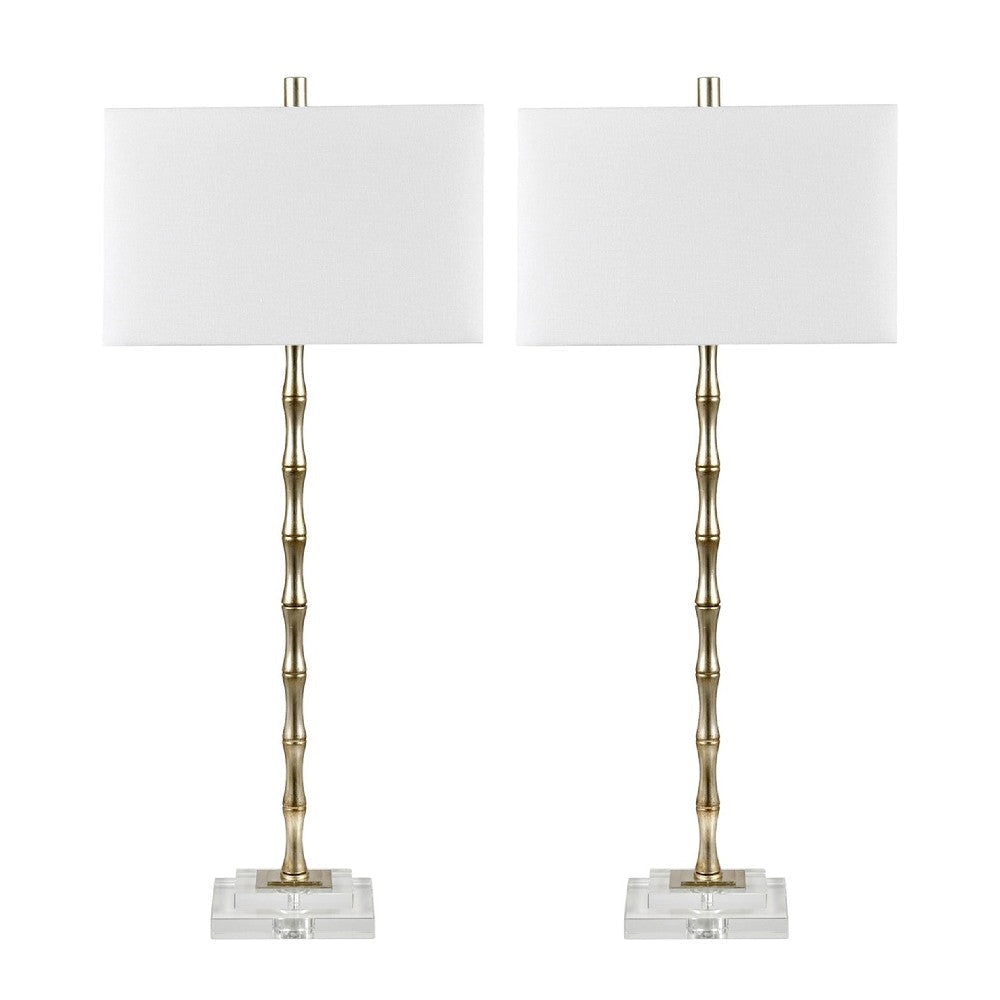 Soa Table Lamp | White Shade | Chrome Bamboo Body n Crystal Base 39"