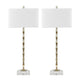 Soa Table Lamp | White Shade | Chrome Bamboo Body n Crystal Base 39"