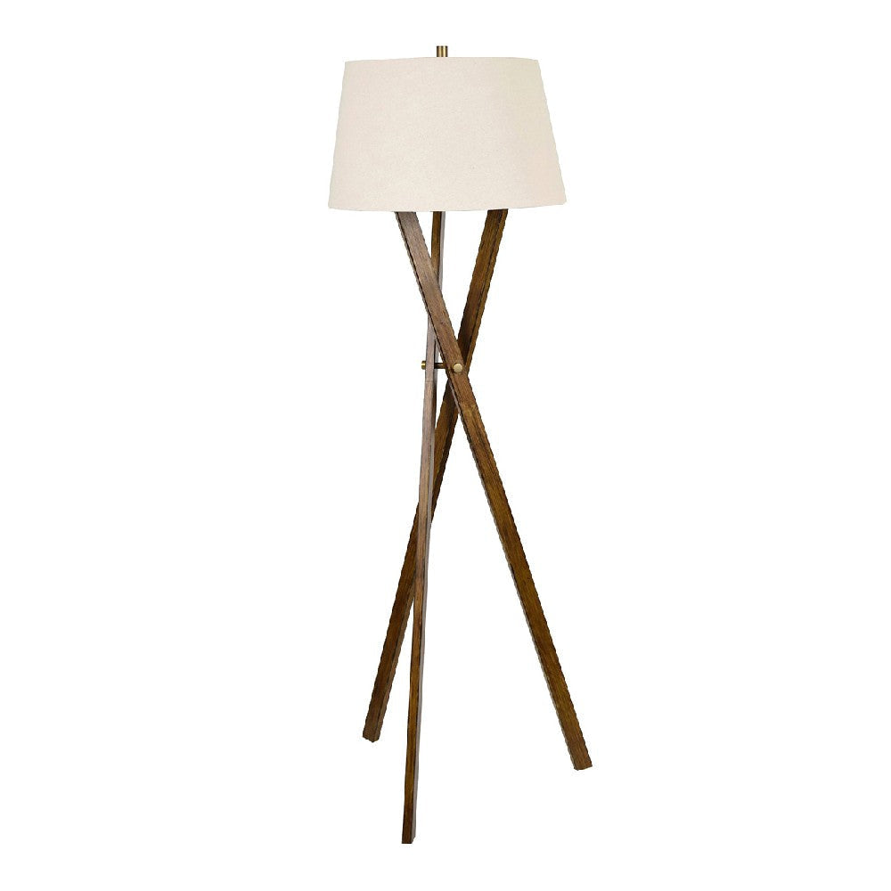 Moa Floor Lamp | Tan Linen Shade | 64" Stained Brown Tripod Base
