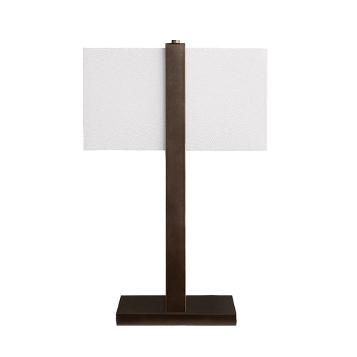 Table Lamp | White Rectangular Linen Shade and Bronze Metal Posts