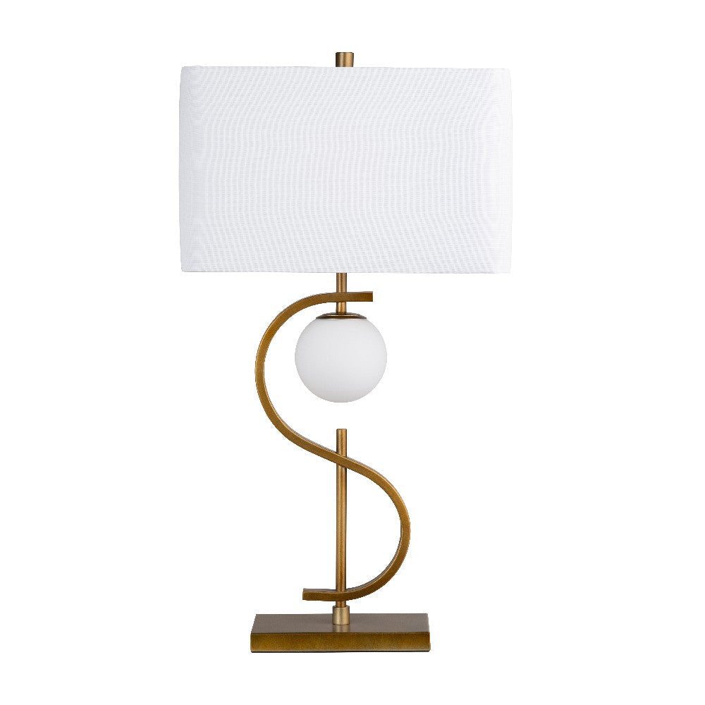 Loa Table Lamp | White Linen Shade | 32" S Shaped Gold Metal Body