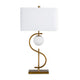 Loa Table Lamp | White Linen Shade | 32" S Shaped Gold Metal Body