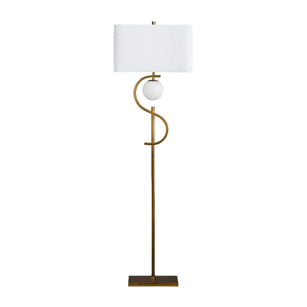 Loa Table Lamp | White Linen Shade | 63" S Shaped Gold Metal Body