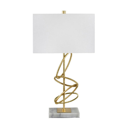 Table Lamp | White Linen Shade | 29" Modern Gold Metal Rings | Marble