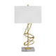 Table Lamp | White Linen Shade | 29" Modern Gold Metal Rings | Marble