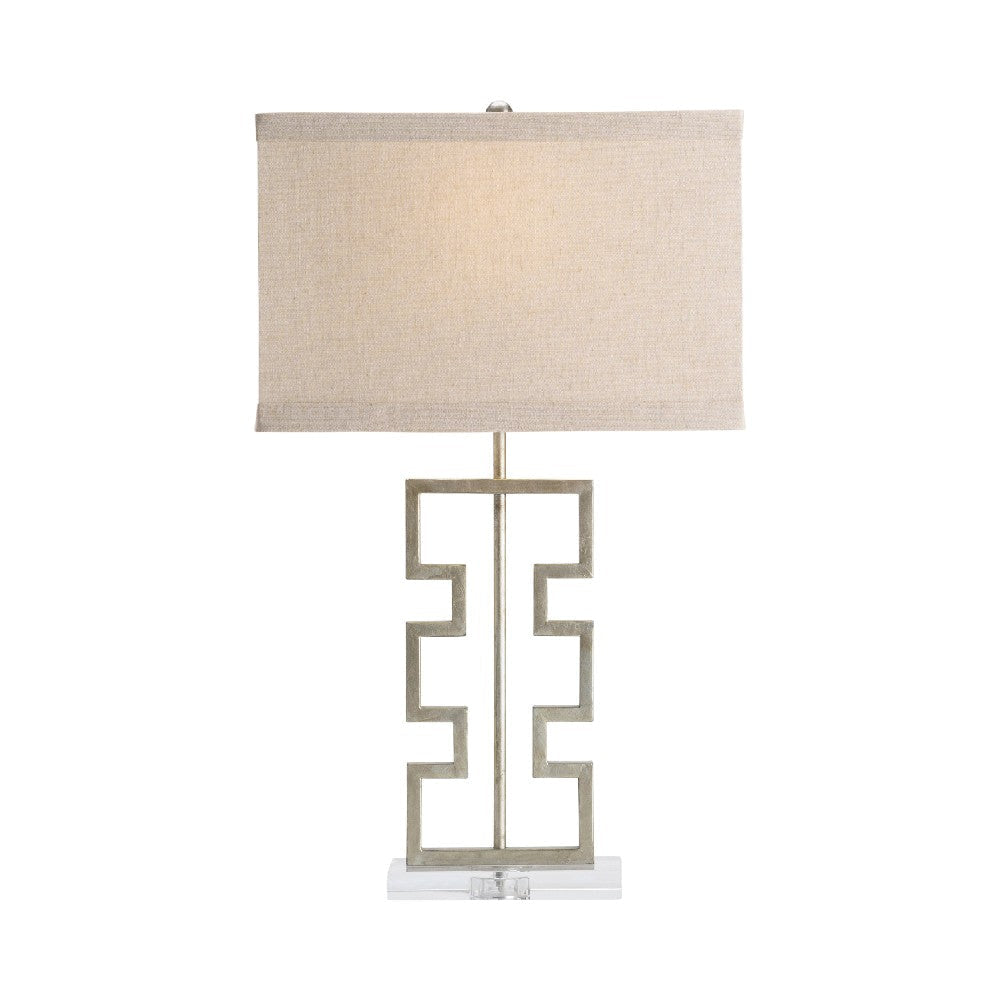 Table Lamp | Geometric Silver Metal Base w Gray Rectangular Shade