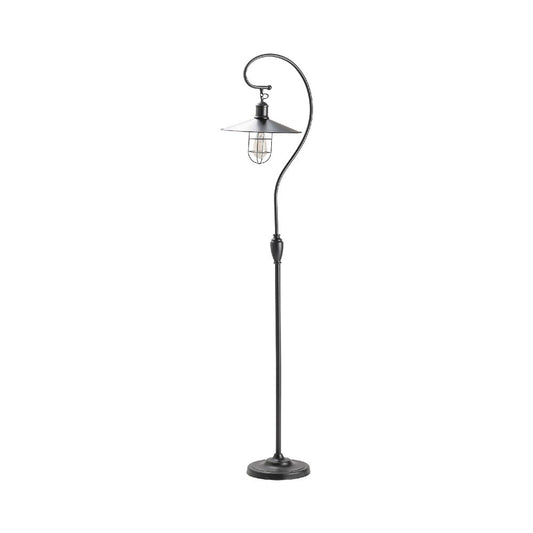 Fera Floor Lamp with 74" Lantern Style Curved Black Metal Stand
