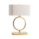 Table Lamp w White Linen Shade | Gold Metal Ring and Crystal Base