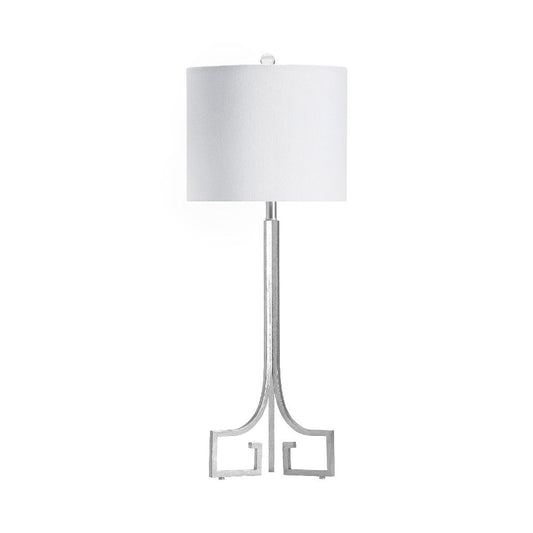 Zoa Table Lamp | White Linen Shade | 34" Greek Inspired Silver Metal