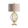 Table Lamp | Tan Linen Drum Shade | 34’’ Sculptural Gold Metal Base CCL-CVAER994