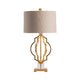 Table Lamp | Tan Linen Drum Shade | 34’’ Sculptural Gold Metal Base CCL-CVAER994