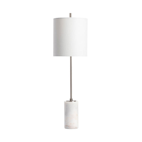 Table Lamp Set of 2 | 32" Silver Pole w Marble Base and White Shade