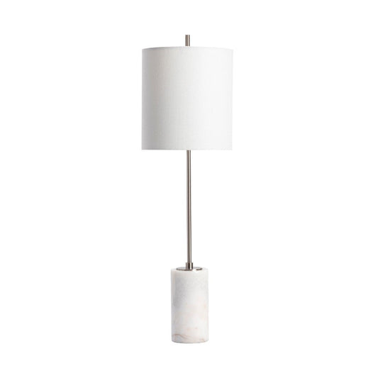 Table Lamp Set of 2 | 32" Silver Pole w Marble Base and White Shade
