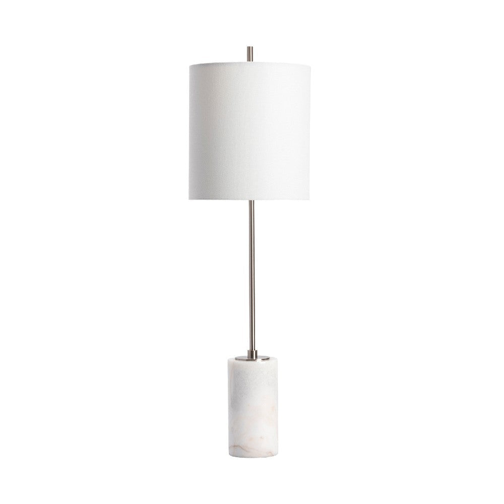Table Lamp Set of 2 | 32" Silver Pole w Marble Base and White Shade