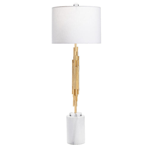 Table Lamp Set of 2 | White Linen Shade | 40" Gold Body | Marble Base