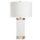Table Lamp | Faux Alabaster Body | Brass Accents | White Linen Shade CCL-CVAMB0069A