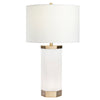 Table Lamp | Faux Alabaster Body | Brass Accents | White Linen Shade CCL-CVAMB0069A