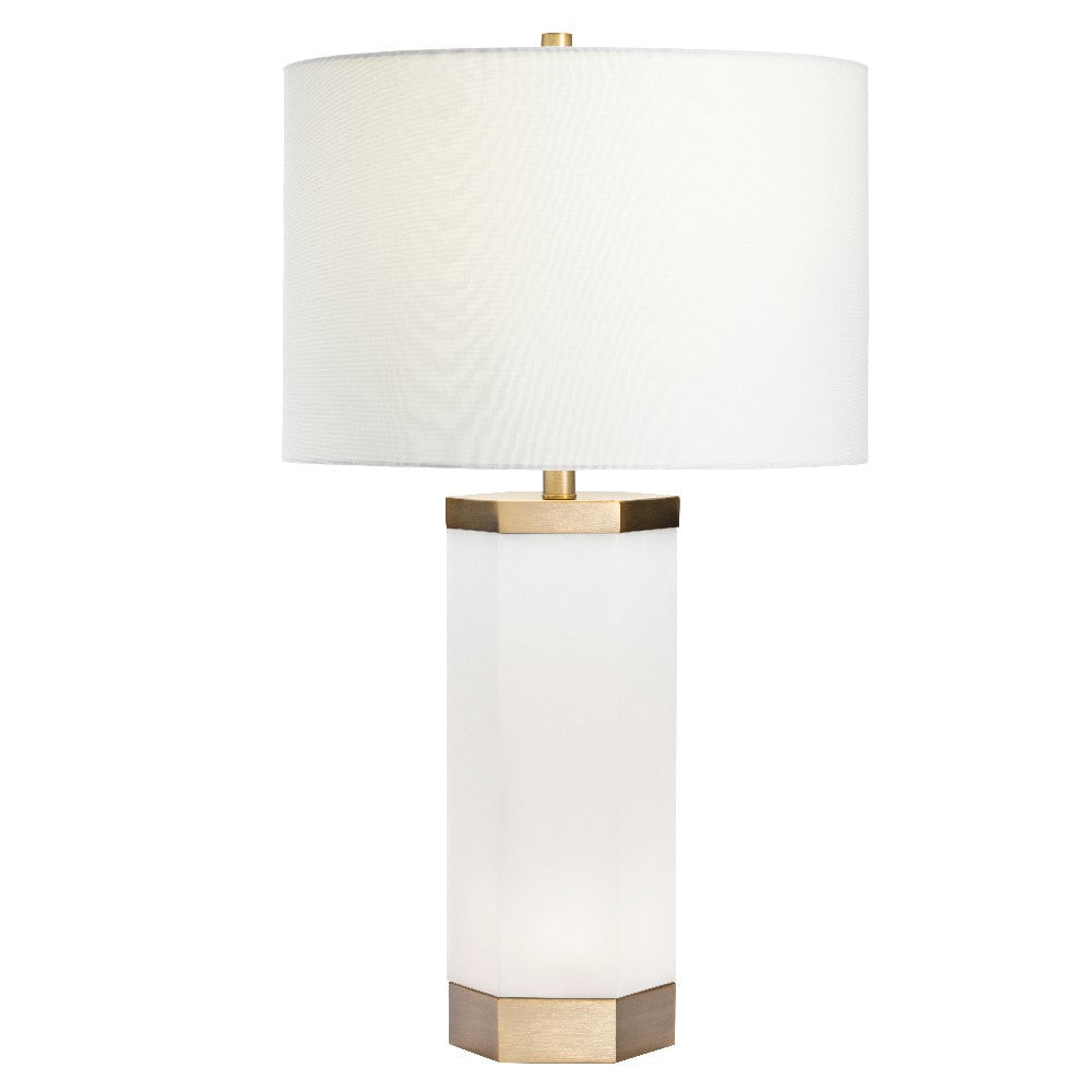 Table Lamp | Faux Alabaster Body | Brass Accents | White Linen Shade CCL-CVAMB0069A