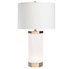 Table Lamp | Faux Alabaster Body | Brass Accents | White Linen Shade