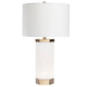 Table Lamp | Faux Alabaster Body | Brass Accents | White Linen Shade
