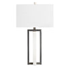 Table Lamp w 30" White Alabaster Body and Linen Shade | Black Metal