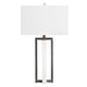 Table Lamp w 30" White Alabaster Body and Linen Shade | Black Metal