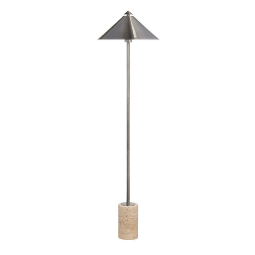 Floor Lamp with Gray Metal Cone Shade and Cream Marble Base | 58"