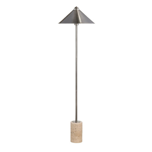 Floor Lamp with Gray Metal Cone Shade and Cream Marble Base | 58"