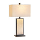 Table Lamp | 28" Tan Travertine Marble Base | White Linen Shade