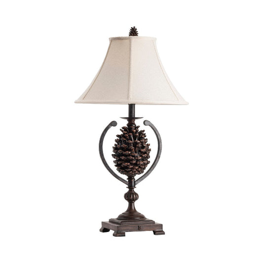 Piny 2pc Table Lamp Set | 31" | Off White Bell Shade | Pine Cone Base